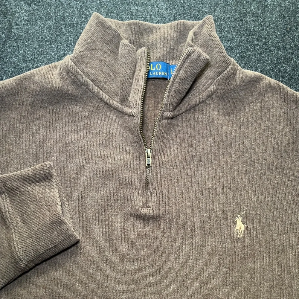 Polo Ralph Lauren Quarter Zip Pullover Mens Large Brown Excellent Cotton Sweater